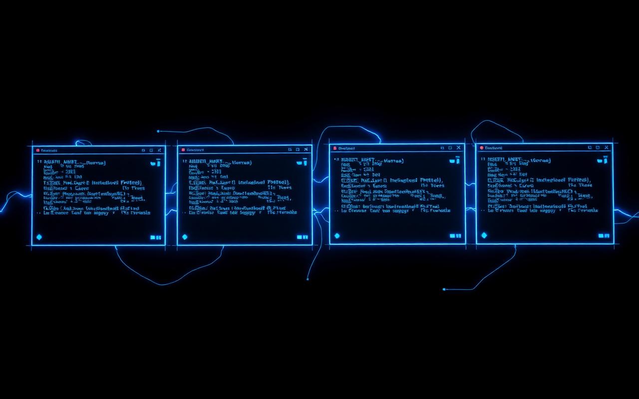 Linked segments of a glowing volt-green chain on a dark field, each link a layer connecting into a single structured prompt